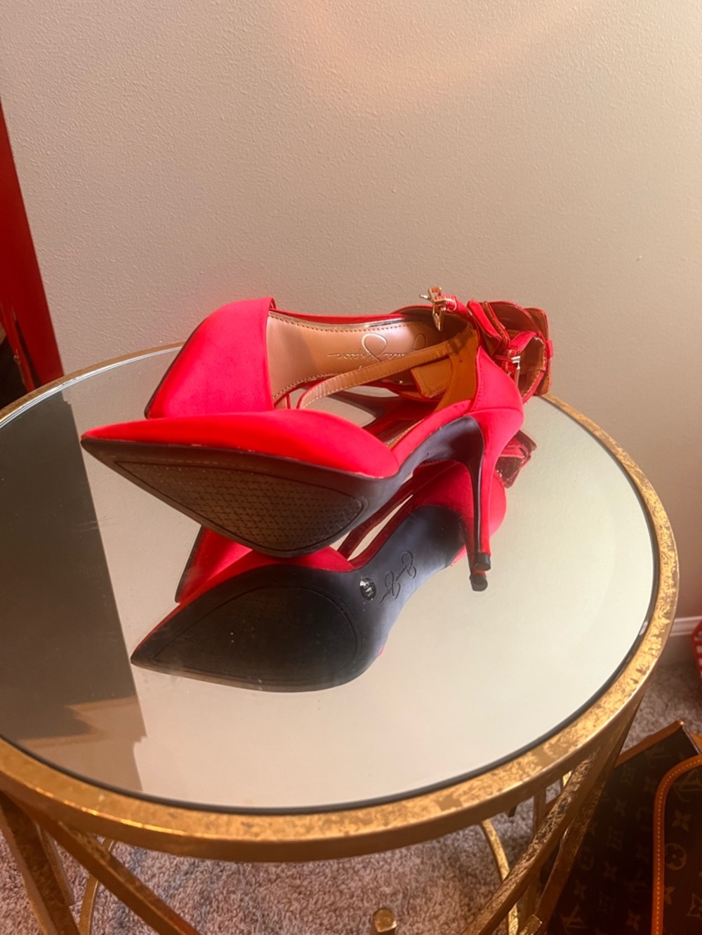 Jessica Simpson Red Pointed Toe Ankle Strap Heels - Picture 4 of 4